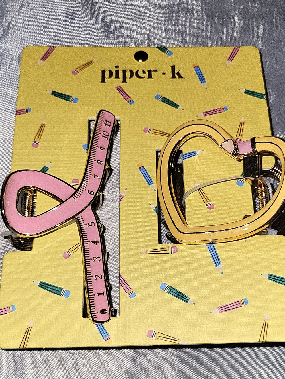 piper k Pink Ruler & Pencil Heart Hair Clips Li